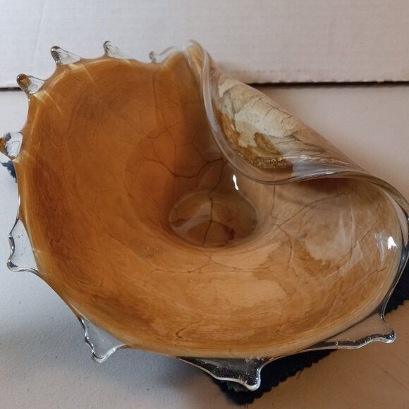 Handmade Sea Shell w/ Spirder Vein pattern Art Glass Centerpiece Countrycore - Picture 11 of 11